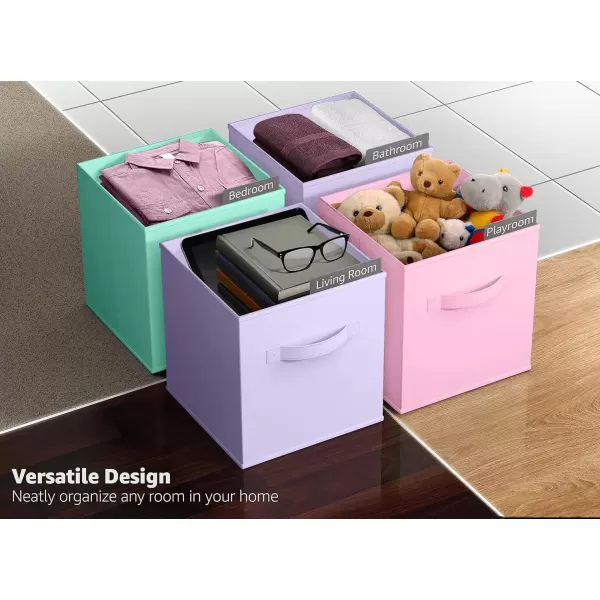imageSorbus Foldable Storage Cubes  6 Pack 11 Inch Fabric Foldable Storage and Organization Versatile Use Collapsible Storage Lightweight and DurablePastel Pink Purple Teal