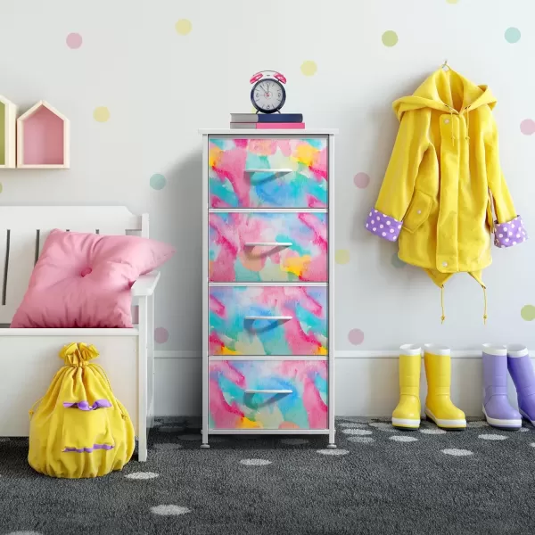 imageSorbus Kids Dresser with 5 Drawers  Storage Chest Organizer Nightstand  Steel Frame Wood Top TieDye Fabric Bins for Clothes  Wide Furniture for Bedroom Hallway Nursery Closet ampamp ApartmentRainbow Sparkle