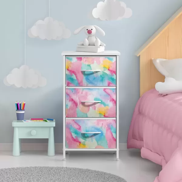 imageSorbus Kids Dresser with 5 Drawers  Storage Chest Organizer Nightstand  Steel Frame Wood Top TieDye Fabric Bins for Clothes  Wide Furniture for Bedroom Hallway Nursery Closet ampamp ApartmentRainbow Sparkle