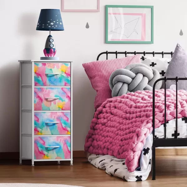 imageSorbus Kids Dresser with 5 Drawers  Storage Chest Organizer Nightstand  Steel Frame Wood Top TieDye Fabric Bins for Clothes  Wide Furniture for Bedroom Hallway Nursery Closet ampamp ApartmentRainbow Sparkle