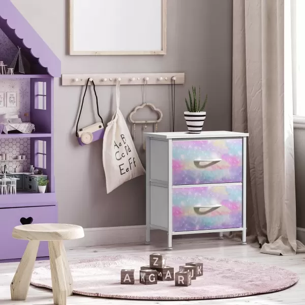 imageSorbus Kids Dresser with 5 Drawers  Storage Chest Organizer Nightstand  Steel Frame Wood Top TieDye Fabric Bins for Clothes  Wide Furniture for Bedroom Hallway Nursery Closet ampamp ApartmentWatercolor
