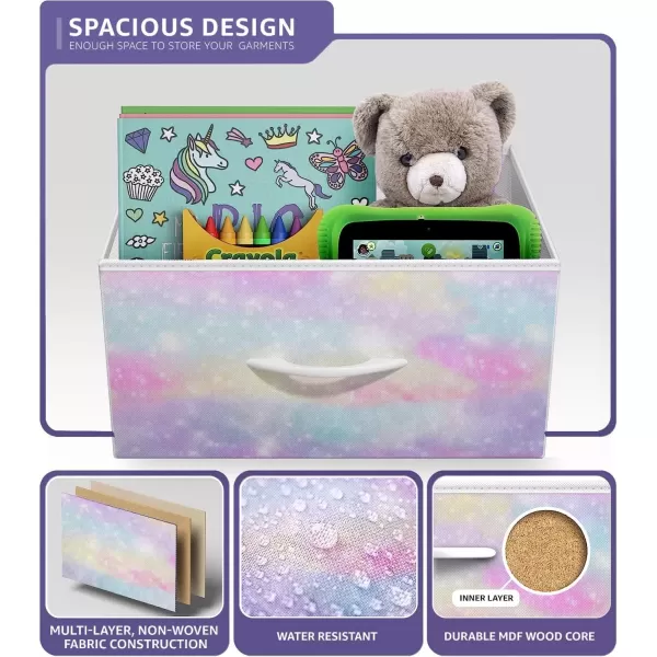 imageSorbus Kids Dresser with 5 Drawers  Storage Chest Organizer Nightstand  Steel Frame Wood Top TieDye Fabric Bins for Clothes  Wide Furniture for Bedroom Hallway Nursery Closet ampamp ApartmentWatercolor