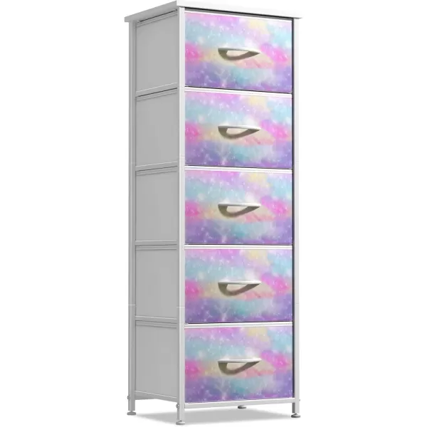 imageSorbus Kids Dresser with 5 Drawers  Storage Chest Organizer Nightstand  Steel Frame Wood Top TieDye Fabric Bins for Clothes  Wide Furniture for Bedroom Hallway Nursery Closet ampamp ApartmentWatercolor