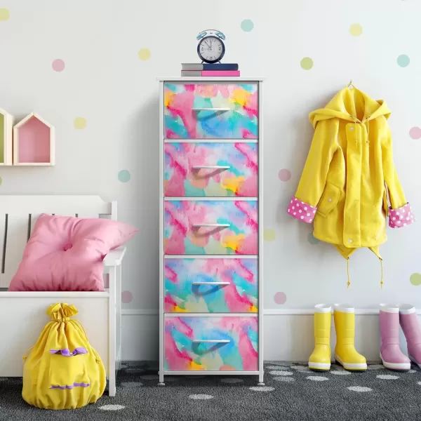 imageSorbus Kids Dresser with 5 Drawers  Storage Chest Organizer Nightstand  Steel Frame Wood Top TieDye Fabric Bins for Clothes  Wide Furniture for Bedroom Hallway Nursery Closet ampamp ApartmentRainbow Sparkle