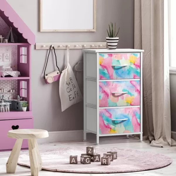 imageSorbus Kids Dresser with 5 Drawers  Storage Chest Organizer Nightstand  Steel Frame Wood Top TieDye Fabric Bins for Clothes  Wide Furniture for Bedroom Hallway Nursery Closet ampamp ApartmentRainbow Sparkle