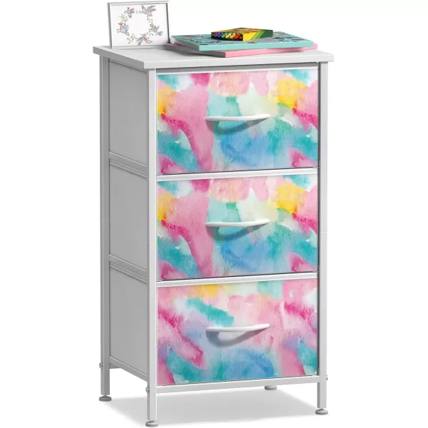 imageSorbus Kids Dresser with 5 Drawers  Storage Chest Organizer Nightstand  Steel Frame Wood Top TieDye Fabric Bins for Clothes  Wide Furniture for Bedroom Hallway Nursery Closet ampamp ApartmentRainbow Sparkle