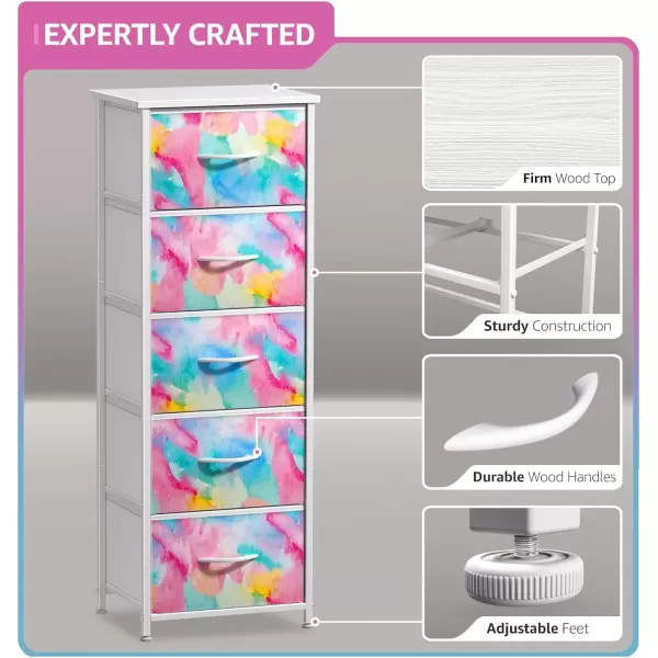 imageSorbus Kids Dresser with 5 Drawers  Storage Chest Organizer Nightstand  Steel Frame Wood Top TieDye Fabric Bins for Clothes  Wide Furniture for Bedroom Hallway Nursery Closet ampamp ApartmentRainbow Sparkle