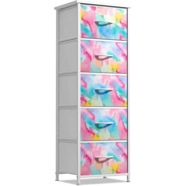 imageSorbus Kids Dresser with 5 Drawers  Storage Chest Organizer Nightstand  Steel Frame Wood Top TieDye Fabric Bins for Clothes  Wide Furniture for Bedroom Hallway Nursery Closet ampamp ApartmentRainbow Sparkle