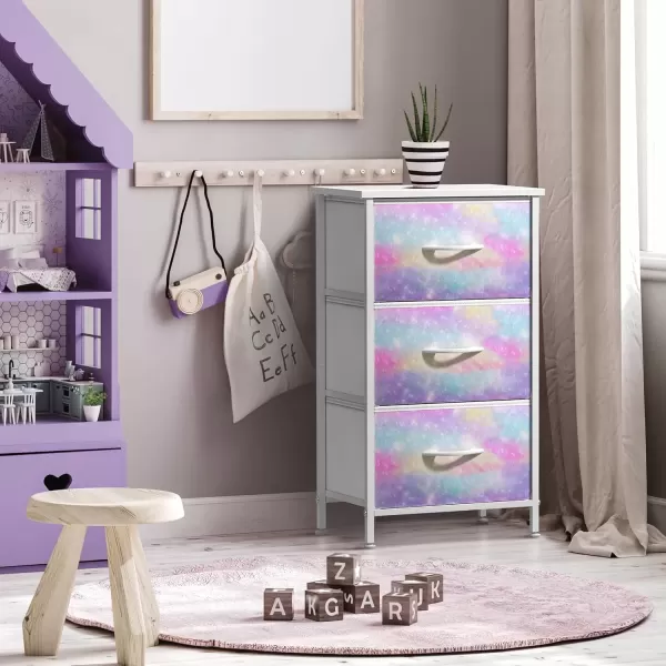 imageSorbus Kids Dresser with 5 Drawers  Storage Chest Organizer Nightstand  Steel Frame Wood Top TieDye Fabric Bins for Clothes  Wide Furniture for Bedroom Hallway Nursery Closet ampamp ApartmentWatercolor