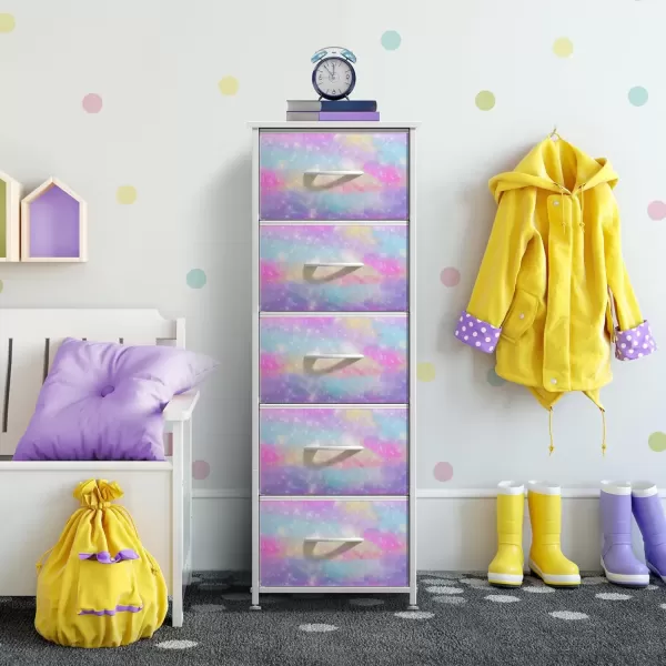 imageSorbus Kids Dresser with 5 Drawers  Storage Chest Organizer Nightstand  Steel Frame Wood Top TieDye Fabric Bins for Clothes  Wide Furniture for Bedroom Hallway Nursery Closet ampamp ApartmentWatercolor