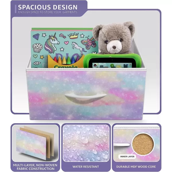 imageSorbus Kids Dresser with 5 Drawers  Storage Chest Organizer Nightstand  Steel Frame Wood Top TieDye Fabric Bins for Clothes  Wide Furniture for Bedroom Hallway Nursery Closet ampamp ApartmentWatercolor