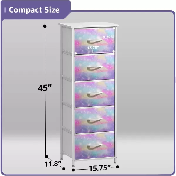imageSorbus Kids Dresser with 5 Drawers  Storage Chest Organizer Nightstand  Steel Frame Wood Top TieDye Fabric Bins for Clothes  Wide Furniture for Bedroom Hallway Nursery Closet ampamp ApartmentWatercolor