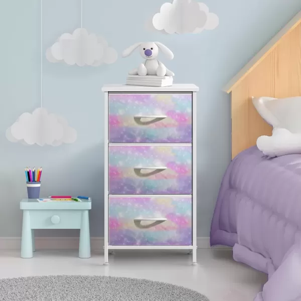 imageSorbus Kids Dresser with 5 Drawers  Storage Chest Organizer Nightstand  Steel Frame Wood Top TieDye Fabric Bins for Clothes  Wide Furniture for Bedroom Hallway Nursery Closet ampamp ApartmentWatercolor