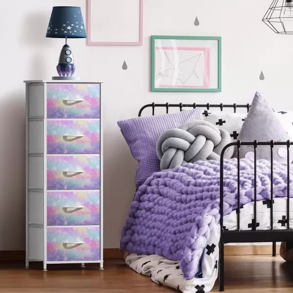 imageSorbus Kids Dresser with 5 Drawers  Storage Chest Organizer Nightstand  Steel Frame Wood Top TieDye Fabric Bins for Clothes  Wide Furniture for Bedroom Hallway Nursery Closet ampamp ApartmentWatercolor