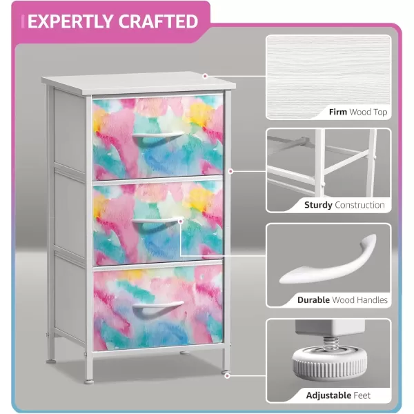 imageSorbus Kids Dresser with 5 Drawers  Storage Chest Organizer Nightstand  Steel Frame Wood Top TieDye Fabric Bins for Clothes  Wide Furniture for Bedroom Hallway Nursery Closet ampamp ApartmentRainbow Sparkle