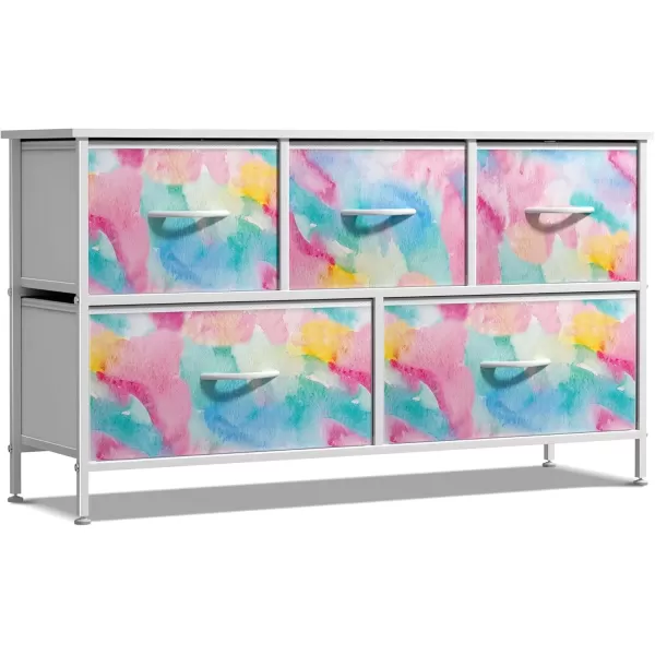 imageSorbus Kids Dresser with 5 Drawers  Storage Chest Organizer Unit with Steel Frame Wood Top Easy Pull Fabric Bins  Long Wide TV Stand for Bedroom Furniture Hallway Closet ampamp Office OrganizationWatercolor