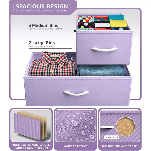 imageSorbus Kids Dresser with 5 Drawers  Storage Chest Organizer Unit with Steel Frame Wood Top Easy Pull Fabric Bins  Long Wide TV Stand for Bedroom Furniture Hallway Closet ampamp Office OrganizationPastel Purple