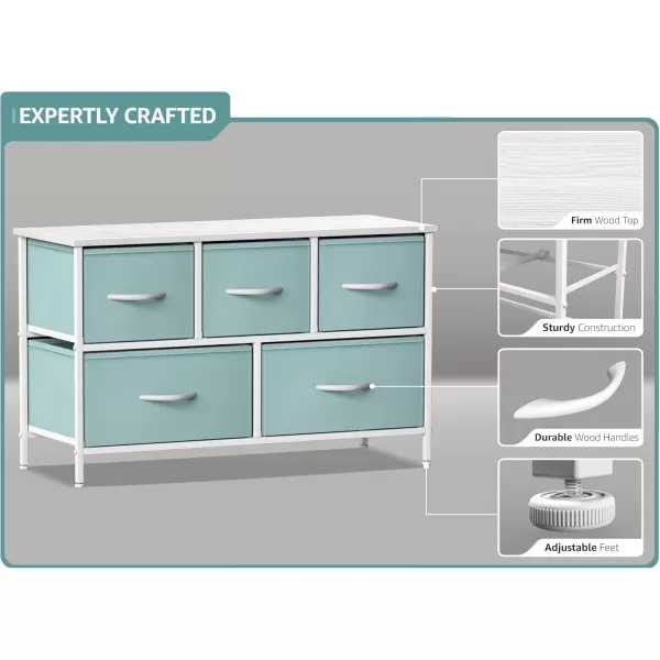 imageSorbus Kids Dresser with 5 Drawers  Storage Chest Organizer Unit with Steel Frame Wood Top Easy Pull Fabric Bins  Long Wide TV Stand for Bedroom Furniture Hallway Closet ampamp Office OrganizationPastel Aqua
