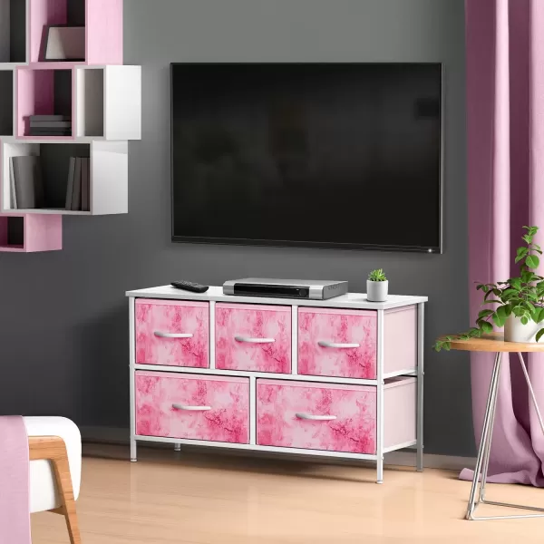 imageSorbus Kids Dresser with 5 Drawers  Storage Chest Organizer Unit with Steel Frame Wood Top Easy Pull Fabric Bins  Long Wide TV Stand for Bedroom Furniture Hallway Closet ampamp Office OrganizationTiedye Pink
