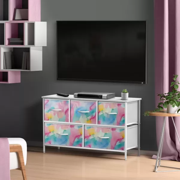 imageSorbus Kids Dresser with 5 Drawers  Storage Chest Organizer Unit with Steel Frame Wood Top Easy Pull Fabric Bins  Long Wide TV Stand for Bedroom Furniture Hallway Closet ampamp Office OrganizationWatercolor
