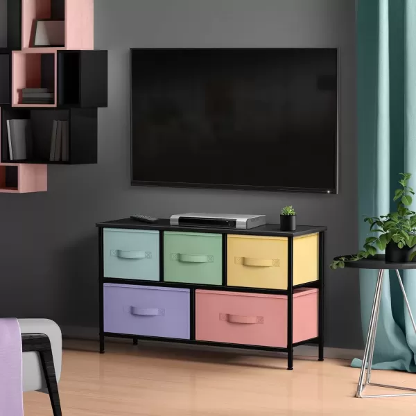 imageSorbus Kids Dresser with 5 Drawers  Storage Chest Organizer Unit with Steel Frame Wood Top Easy Pull Fabric Bins  Long Wide TV Stand for Bedroom Furniture Hallway Closet ampamp Office OrganizationMulti ColorBlack