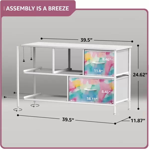 imageSorbus Kids Dresser with 5 Drawers  Storage Chest Organizer Unit with Steel Frame Wood Top Easy Pull Fabric Bins  Long Wide TV Stand for Bedroom Furniture Hallway Closet ampamp Office OrganizationWatercolor