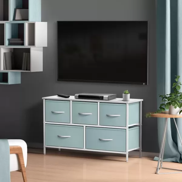 imageSorbus Kids Dresser with 5 Drawers  Storage Chest Organizer Unit with Steel Frame Wood Top Easy Pull Fabric Bins  Long Wide TV Stand for Bedroom Furniture Hallway Closet ampamp Office OrganizationPastel Aqua