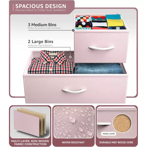 imageSorbus Kids Dresser with 5 Drawers  Storage Chest Organizer Unit with Steel Frame Wood Top Easy Pull Fabric Bins  Long Wide TV Stand for Bedroom Furniture Hallway Closet ampamp Office OrganizationPastel Pink