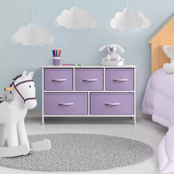 imageSorbus Kids Dresser with 5 Drawers  Storage Chest Organizer Unit with Steel Frame Wood Top Easy Pull Fabric Bins  Long Wide TV Stand for Bedroom Furniture Hallway Closet ampamp Office OrganizationPastel Purple