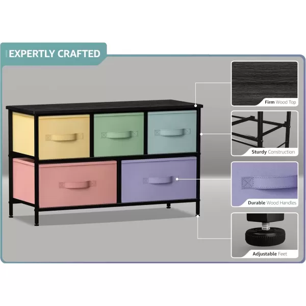 imageSorbus Kids Dresser with 5 Drawers  Storage Chest Organizer Unit with Steel Frame Wood Top Easy Pull Fabric Bins  Long Wide TV Stand for Bedroom Furniture Hallway Closet ampamp Office OrganizationMulti ColorBlack