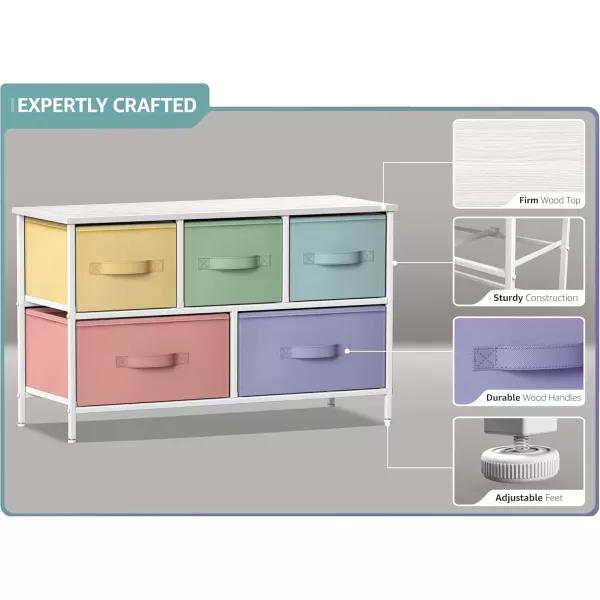 imageSorbus Kids Dresser with 5 Drawers  Storage Chest Organizer Unit with Steel Frame Wood Top Easy Pull Fabric Bins  Long Wide TV Stand for Bedroom Furniture Hallway Closet ampamp Office OrganizationMulti ColorWhite
