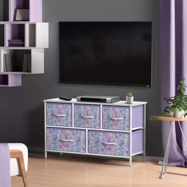 imageSorbus Kids Dresser with 5 Drawers  Storage Chest Organizer Unit with Steel Frame Wood Top Easy Pull Fabric Bins  Long Wide TV Stand for Bedroom Furniture Hallway Closet ampamp Office OrganizationTiedye Purple