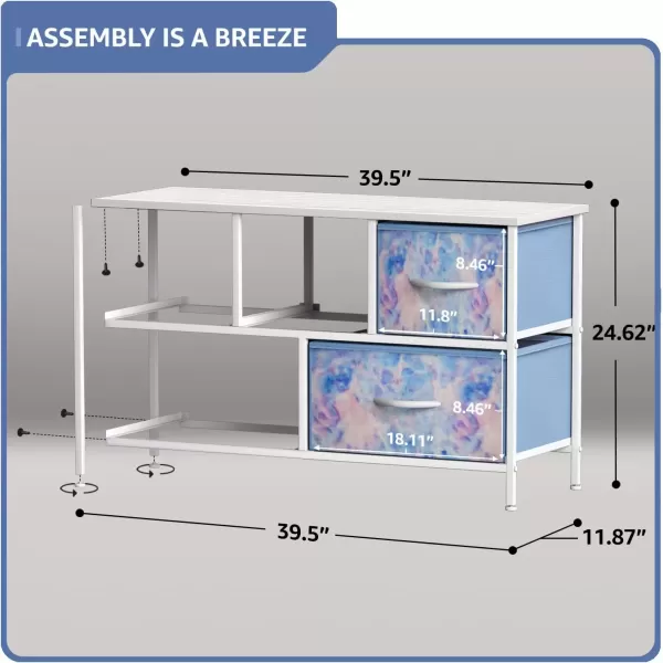 imageSorbus Kids Dresser with 5 Drawers  Storage Chest Organizer Unit with Steel Frame Wood Top Easy Pull Fabric Bins  Long Wide TV Stand for Bedroom Furniture Hallway Closet ampamp Office OrganizationTyedie Blue