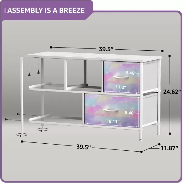 imageSorbus Kids Dresser with 5 Drawers  Storage Chest Organizer Unit with Steel Frame Wood Top Easy Pull Fabric Bins  Long Wide TV Stand for Bedroom Furniture Hallway Closet ampamp Office OrganizationRainbow Sparkle
