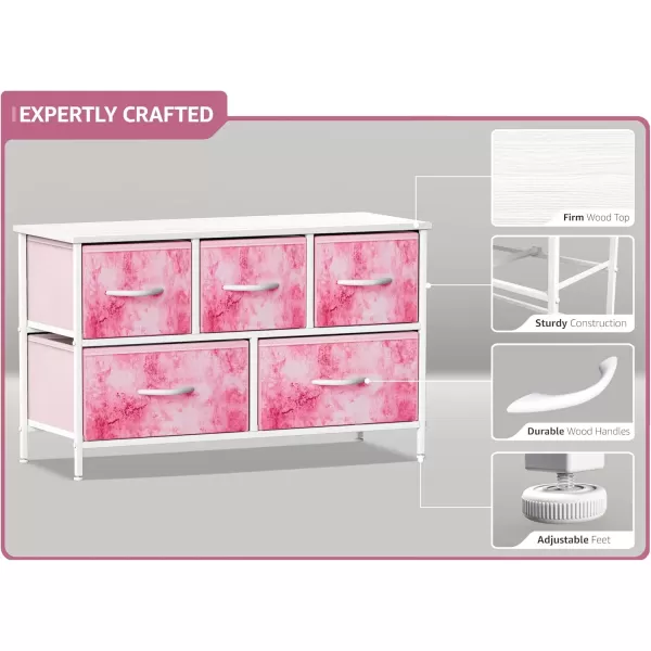 imageSorbus Kids Dresser with 5 Drawers  Storage Chest Organizer Unit with Steel Frame Wood Top Easy Pull Fabric Bins  Long Wide TV Stand for Bedroom Furniture Hallway Closet ampamp Office OrganizationTiedye Pink