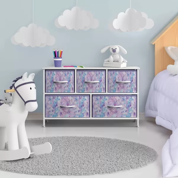 imageSorbus Kids Dresser with 5 Drawers  Storage Chest Organizer Unit with Steel Frame Wood Top Easy Pull Fabric Bins  Long Wide TV Stand for Bedroom Furniture Hallway Closet ampamp Office OrganizationTiedye Purple