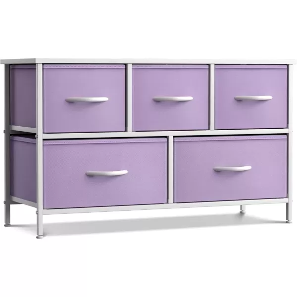 imageSorbus Kids Dresser with 5 Drawers  Storage Chest Organizer Unit with Steel Frame Wood Top Easy Pull Fabric Bins  Long Wide TV Stand for Bedroom Furniture Hallway Closet ampamp Office OrganizationPastel Purple