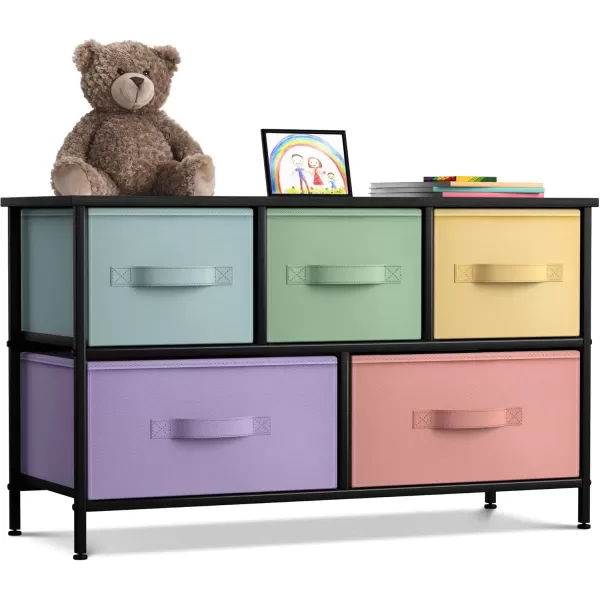 imageSorbus Kids Dresser with 5 Drawers  Storage Chest Organizer Unit with Steel Frame Wood Top Easy Pull Fabric Bins  Long Wide TV Stand for Bedroom Furniture Hallway Closet ampamp Office OrganizationMulti ColorBlack