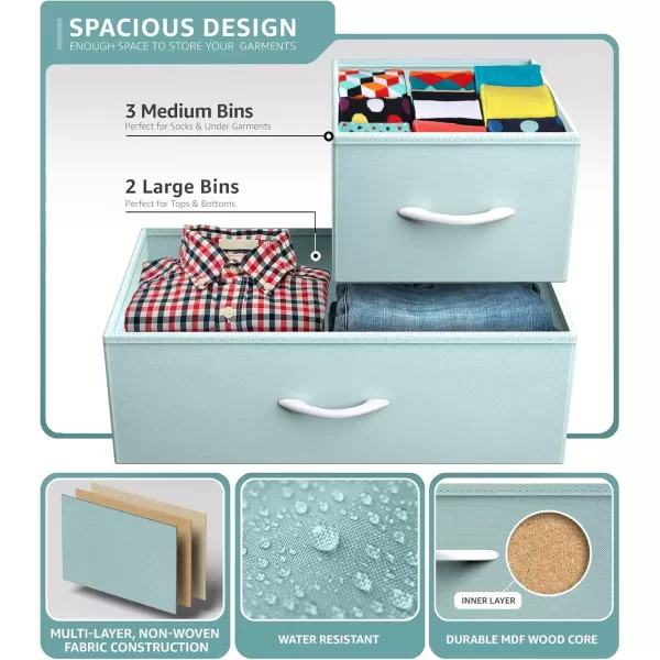 imageSorbus Kids Dresser with 5 Drawers  Storage Chest Organizer Unit with Steel Frame Wood Top Easy Pull Fabric Bins  Long Wide TV Stand for Bedroom Furniture Hallway Closet ampamp Office OrganizationPastel Aqua