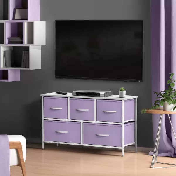 imageSorbus Kids Dresser with 5 Drawers  Storage Chest Organizer Unit with Steel Frame Wood Top Easy Pull Fabric Bins  Long Wide TV Stand for Bedroom Furniture Hallway Closet ampamp Office OrganizationPastel Purple