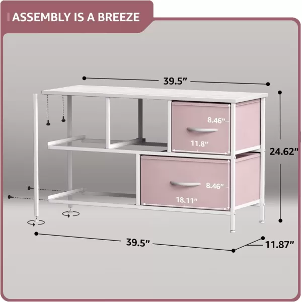 imageSorbus Kids Dresser with 5 Drawers  Storage Chest Organizer Unit with Steel Frame Wood Top Easy Pull Fabric Bins  Long Wide TV Stand for Bedroom Furniture Hallway Closet ampamp Office OrganizationPastel Pink