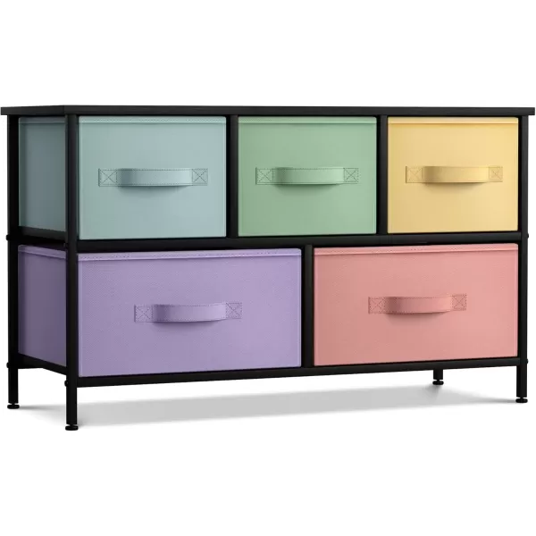 imageSorbus Kids Dresser with 5 Drawers  Storage Chest Organizer Unit with Steel Frame Wood Top Easy Pull Fabric Bins  Long Wide TV Stand for Bedroom Furniture Hallway Closet ampamp Office OrganizationMulti ColorBlack