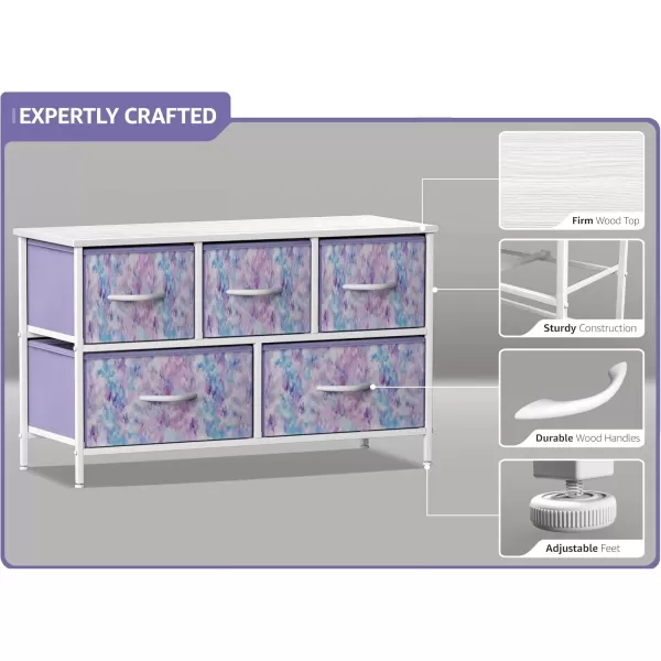 imageSorbus Kids Dresser with 5 Drawers  Storage Chest Organizer Unit with Steel Frame Wood Top Easy Pull Fabric Bins  Long Wide TV Stand for Bedroom Furniture Hallway Closet ampamp Office OrganizationTiedye Purple