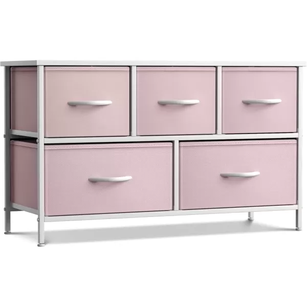 imageSorbus Kids Dresser with 5 Drawers  Storage Chest Organizer Unit with Steel Frame Wood Top Easy Pull Fabric Bins  Long Wide TV Stand for Bedroom Furniture Hallway Closet ampamp Office OrganizationPastel Pink