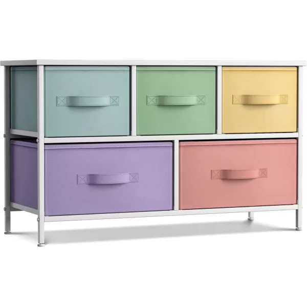 imageSorbus Kids Dresser with 5 Drawers  Storage Chest Organizer Unit with Steel Frame Wood Top Easy Pull Fabric Bins  Long Wide TV Stand for Bedroom Furniture Hallway Closet ampamp Office OrganizationMulti ColorWhite