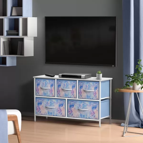 imageSorbus Kids Dresser with 5 Drawers  Storage Chest Organizer Unit with Steel Frame Wood Top Easy Pull Fabric Bins  Long Wide TV Stand for Bedroom Furniture Hallway Closet ampamp Office OrganizationTyedie Blue