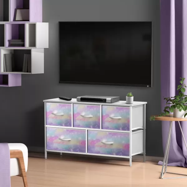 imageSorbus Kids Dresser with 5 Drawers  Storage Chest Organizer Unit with Steel Frame Wood Top Easy Pull Fabric Bins  Long Wide TV Stand for Bedroom Furniture Hallway Closet ampamp Office OrganizationRainbow Sparkle