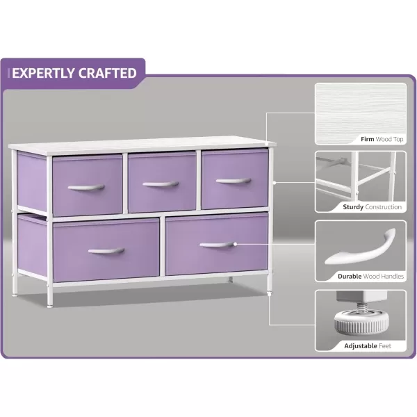 imageSorbus Kids Dresser with 5 Drawers  Storage Chest Organizer Unit with Steel Frame Wood Top Easy Pull Fabric Bins  Long Wide TV Stand for Bedroom Furniture Hallway Closet ampamp Office OrganizationPastel Purple