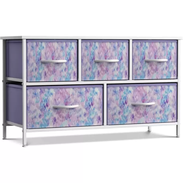 imageSorbus Kids Dresser with 5 Drawers  Storage Chest Organizer Unit with Steel Frame Wood Top Easy Pull Fabric Bins  Long Wide TV Stand for Bedroom Furniture Hallway Closet ampamp Office OrganizationTiedye Purple