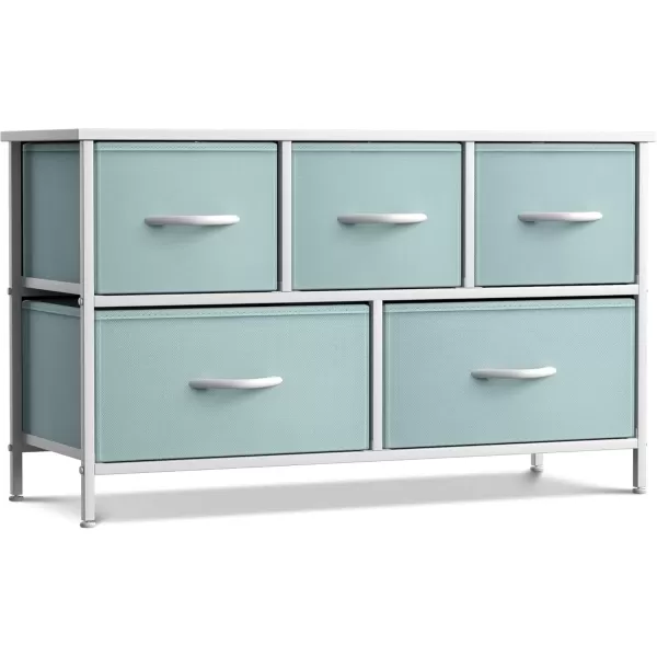 imageSorbus Kids Dresser with 5 Drawers  Storage Chest Organizer Unit with Steel Frame Wood Top Easy Pull Fabric Bins  Long Wide TV Stand for Bedroom Furniture Hallway Closet ampamp Office OrganizationPastel Aqua